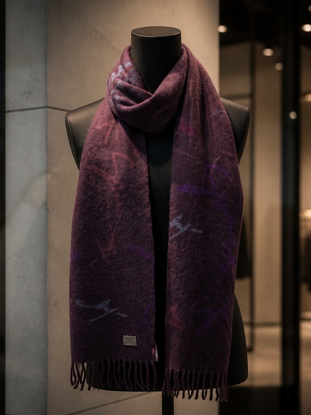 GIVENCHY PARIS Logo Wool Cashmere Angora Blend Scarf Made In Italy
